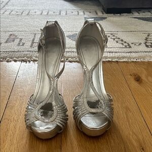 Aldo Metallic Silver Strappy Heels